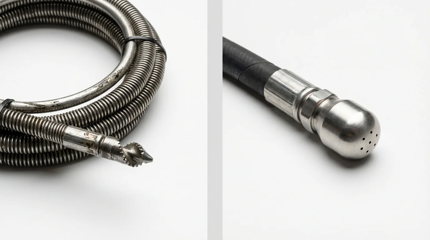 Drain snake cable and hydro jetting nozzle used for drain cleaning in Kotzebue, AK